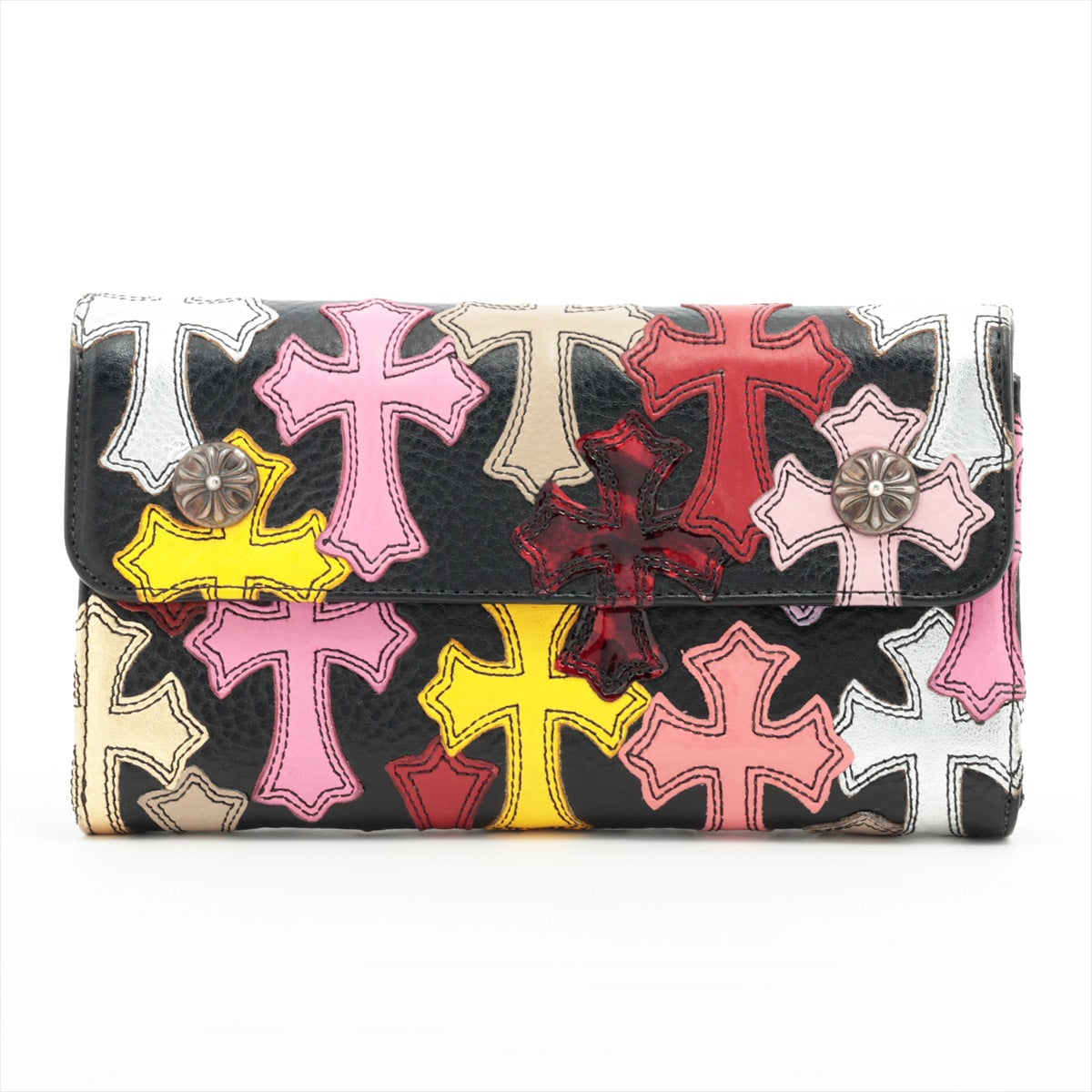 Chrome Hearts Wave Wallet Leather & 925 Multicolor with cross patch cross ball button