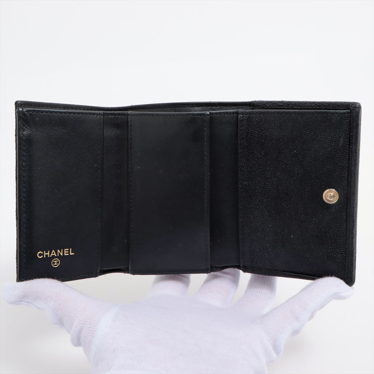 Chanel Boy Chanel Caviarskin Compact Wallet Black Gold Metal fittings 30