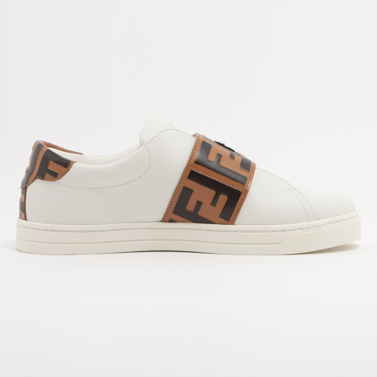Fendi ZUCCa Leather Sneakers 35 Ladies' White x brown 8E6734