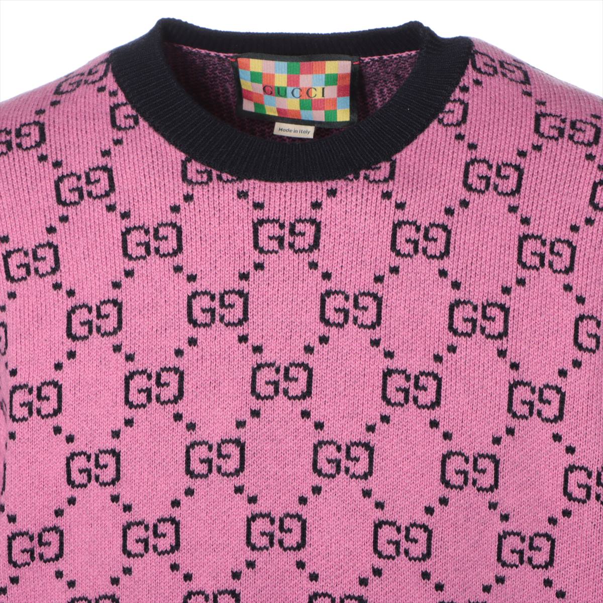 Gucci GG Cotton & wool Short Sleeve Knitwear M Men's Black x pink  662038