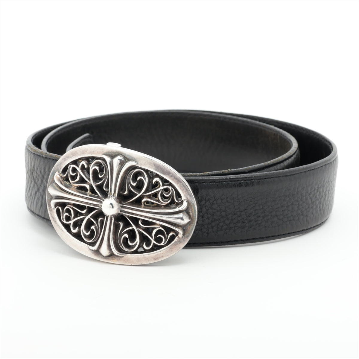 Chrome Hearts classic oval cross Belt Leather & 925 size 34 Black × Silver 1.5