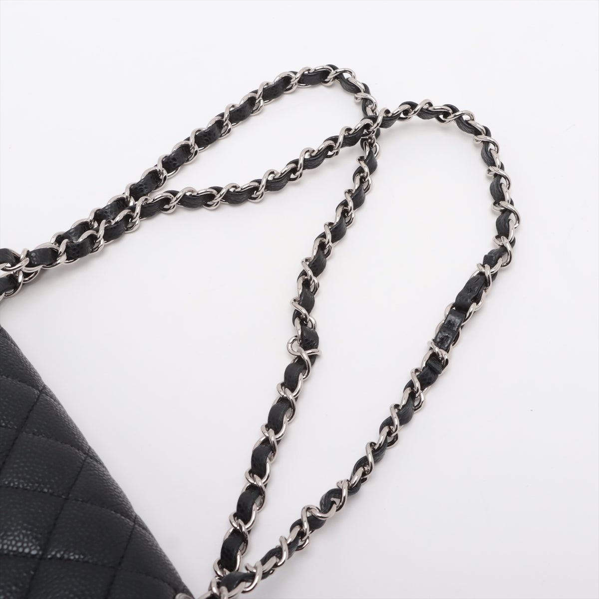Chanel Matelasse Caviarskin Double flap Double chain bag Black Silver Metal fittings 14XXXXXX