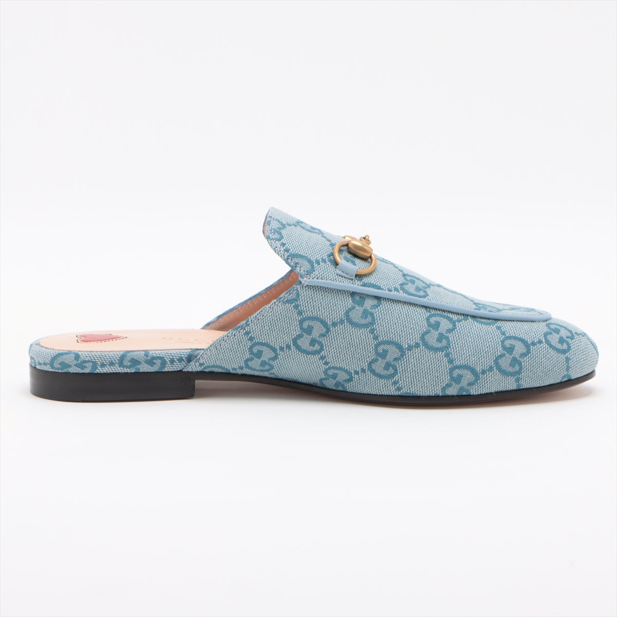 Gucci Princetown 23SS canvas Mule 36 Ladies' Light blue 423514 GG hearts horse pit