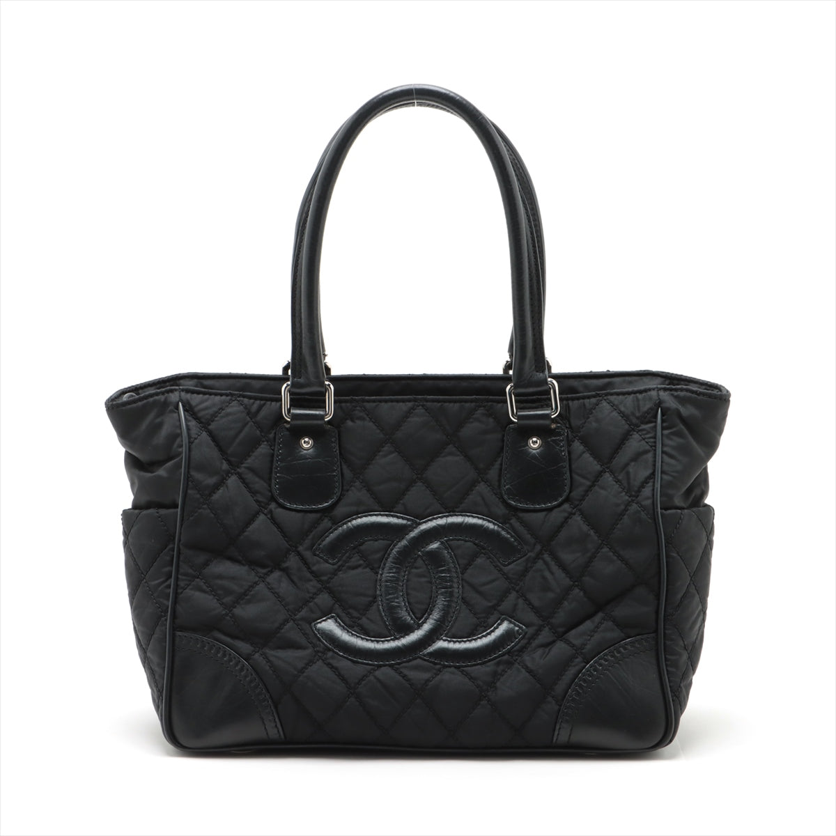 Chanel Paris New York Line Nylon & leather Tote bag Black Silver Metal fittings 12XXXXXX