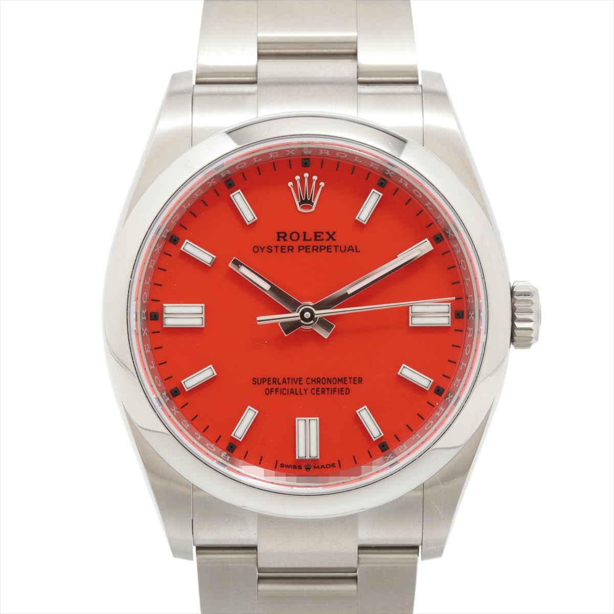 Rolex Oyster Perpetual 126000 SS AT Coral red dial