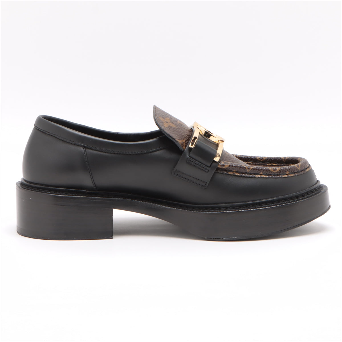 Louis Vuitton Academy Line 20 years Leather Loafer 38 Ladies' Black × Brown MA0230 Monogram