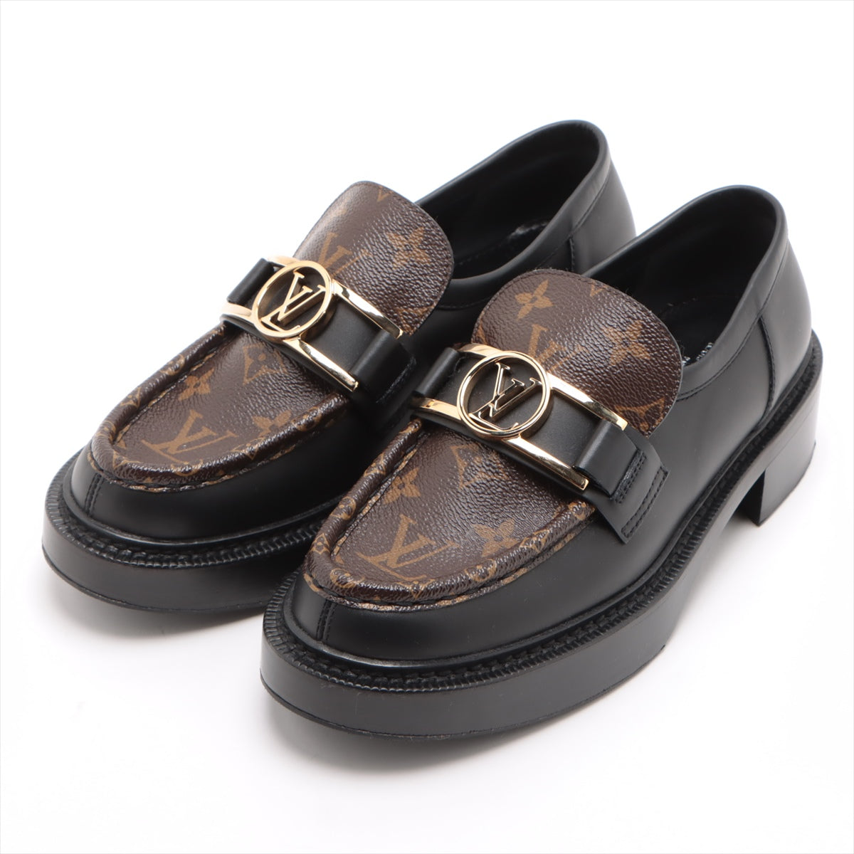 Louis Vuitton Academy Line 20 years Leather Loafer 38 Ladies' Black × Brown MA0230 Monogram