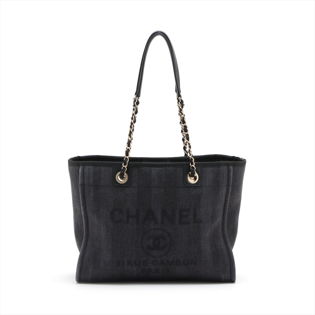 Chanel Deauville MM Straw Chain tote bag Black Gold Metal fittings 29th