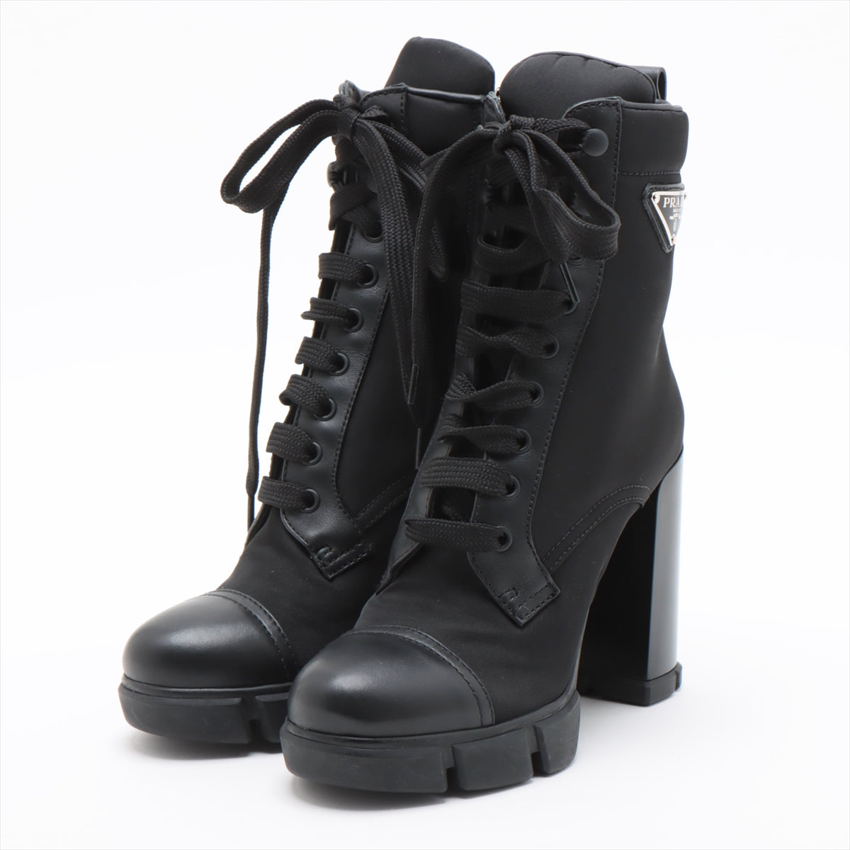Prada Re Nylon Re Nylon Nylon & leather Short Boots 36 Ladies' Black Triangle logo 1T427M