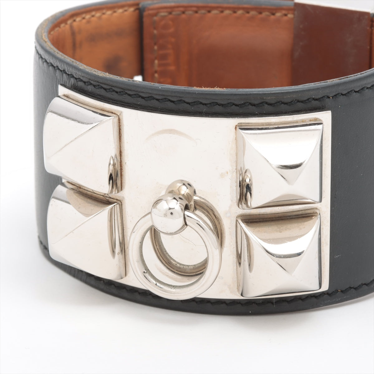 Hermès Medor Collier de Chien □L: 2008 Bracelet GP & leather Black × Silver