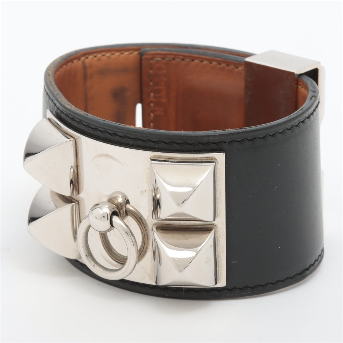 Hermès Medor Collier de Chien □L: 2008 Bracelet GP & leather Black × Silver
