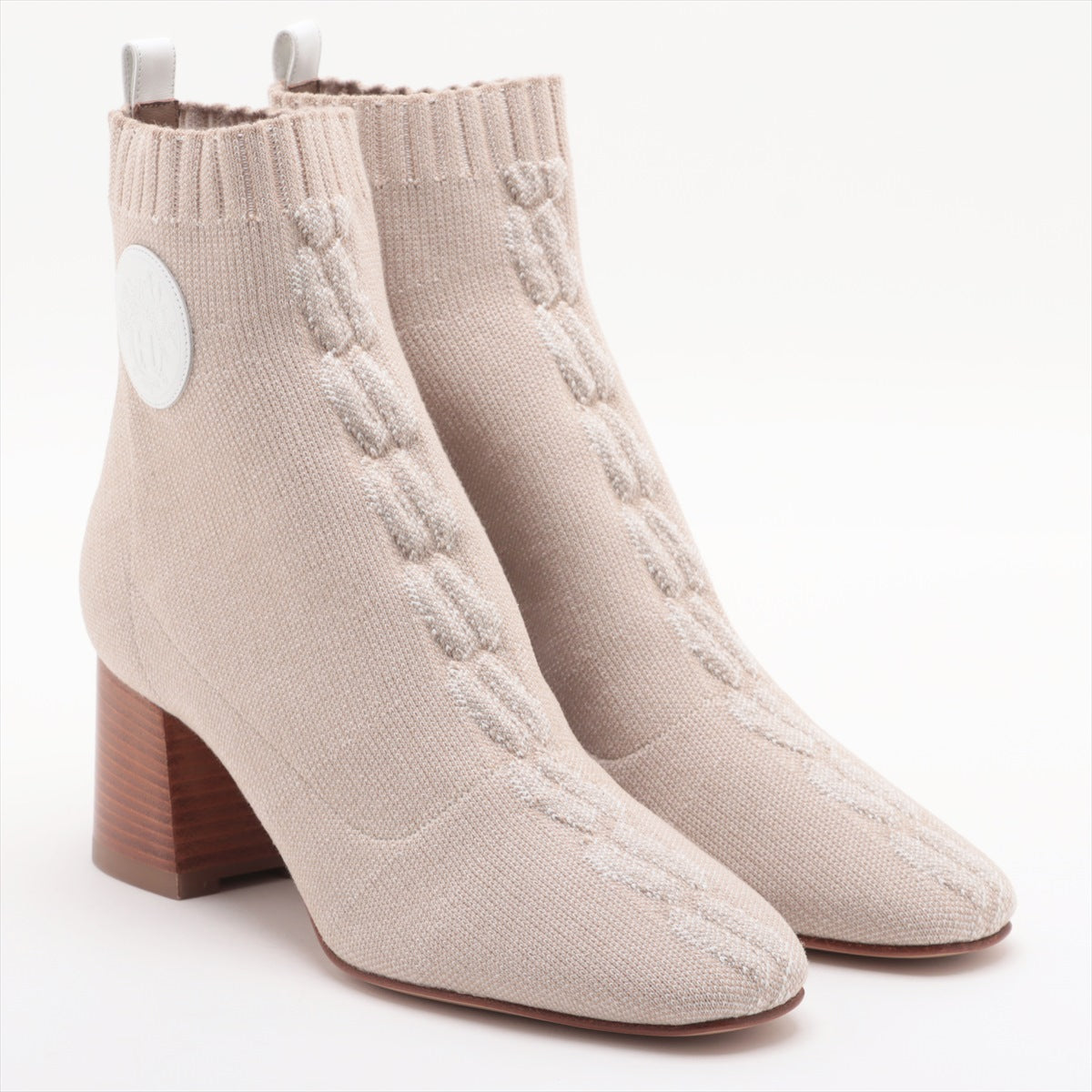 Hermès Volver Knit × Leather Short Boots 37 Ladies' Beige