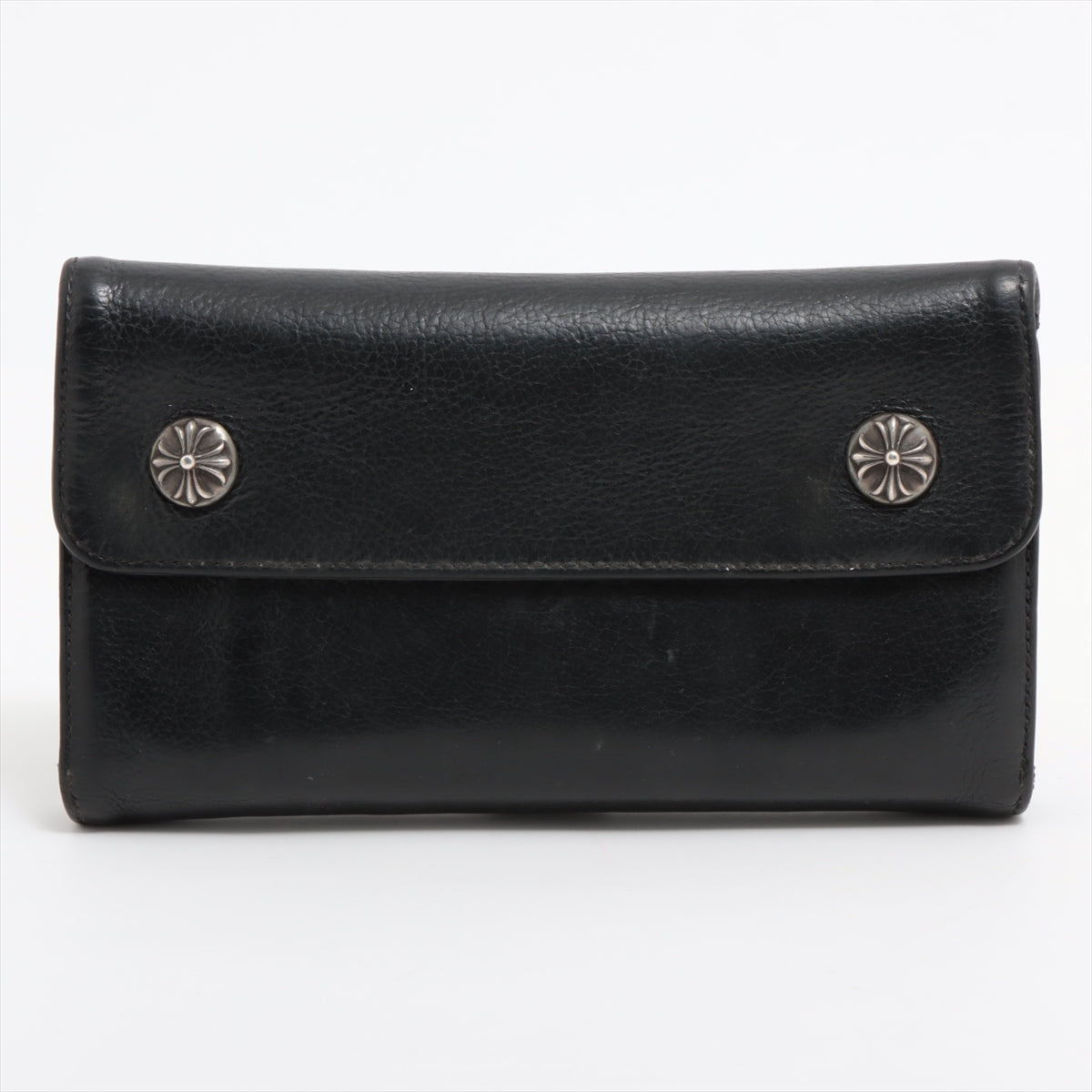 Chrome Hearts Wave Wallet Leather & 925 Black × Silver cross ball button