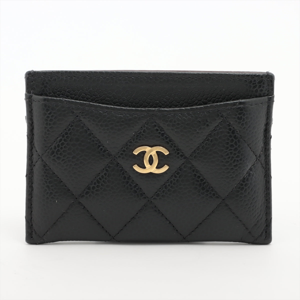 Chanel Matelasse Caviarskin Card case Black Gold Metal fittings L3PTME7A