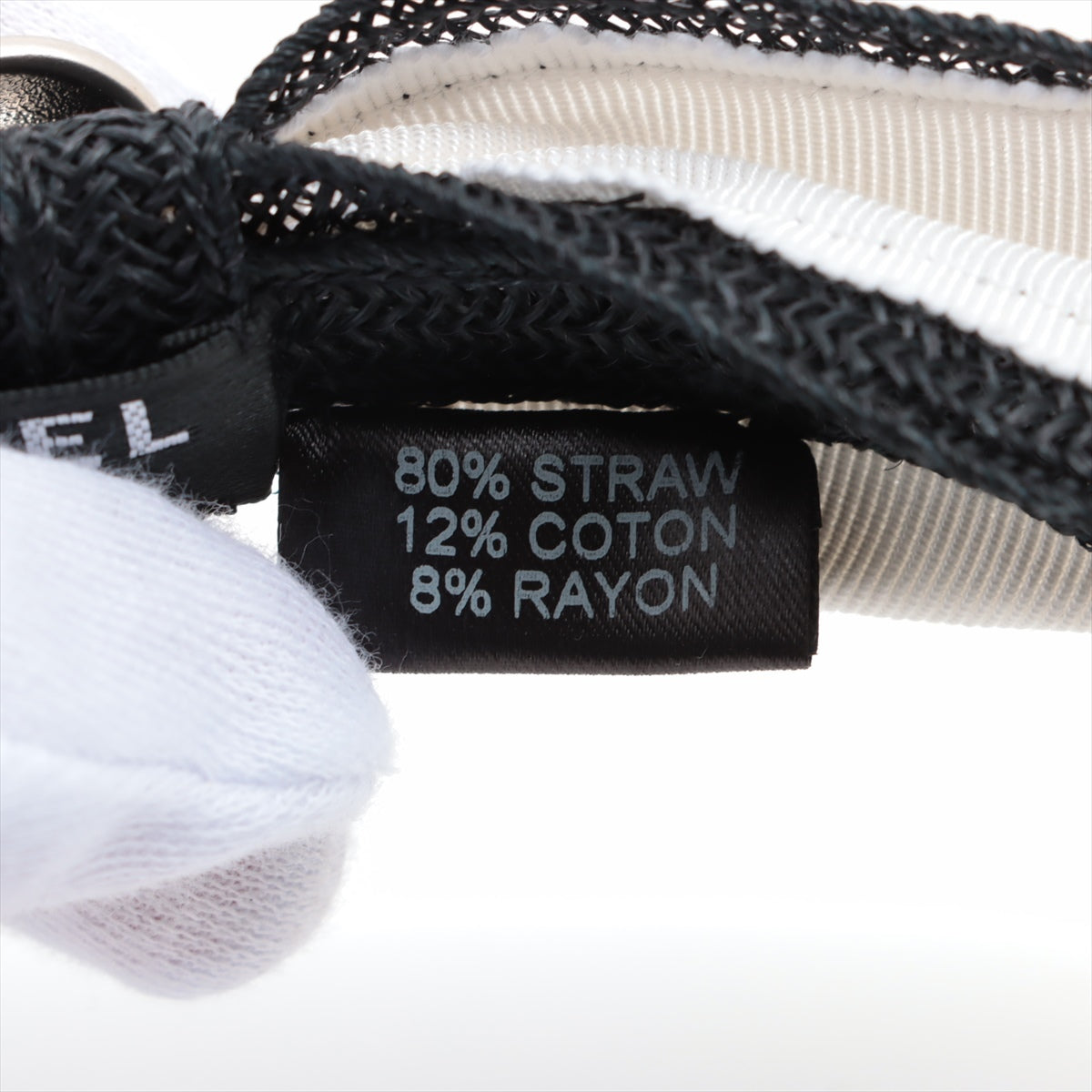 Chanel Coco Mark Headband Straw Black × White Wears Stained Lint on fabric Bow Motif