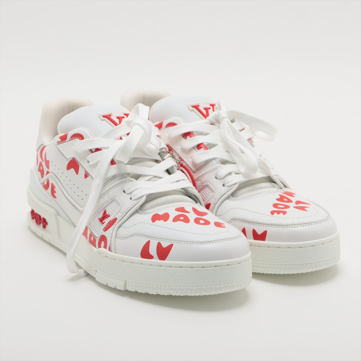 Louis Vuitton x NIGO LV Trainer Line 21 years Leather x fabric Sneakers 4 Unisex Red x white FD0291 LV Logo