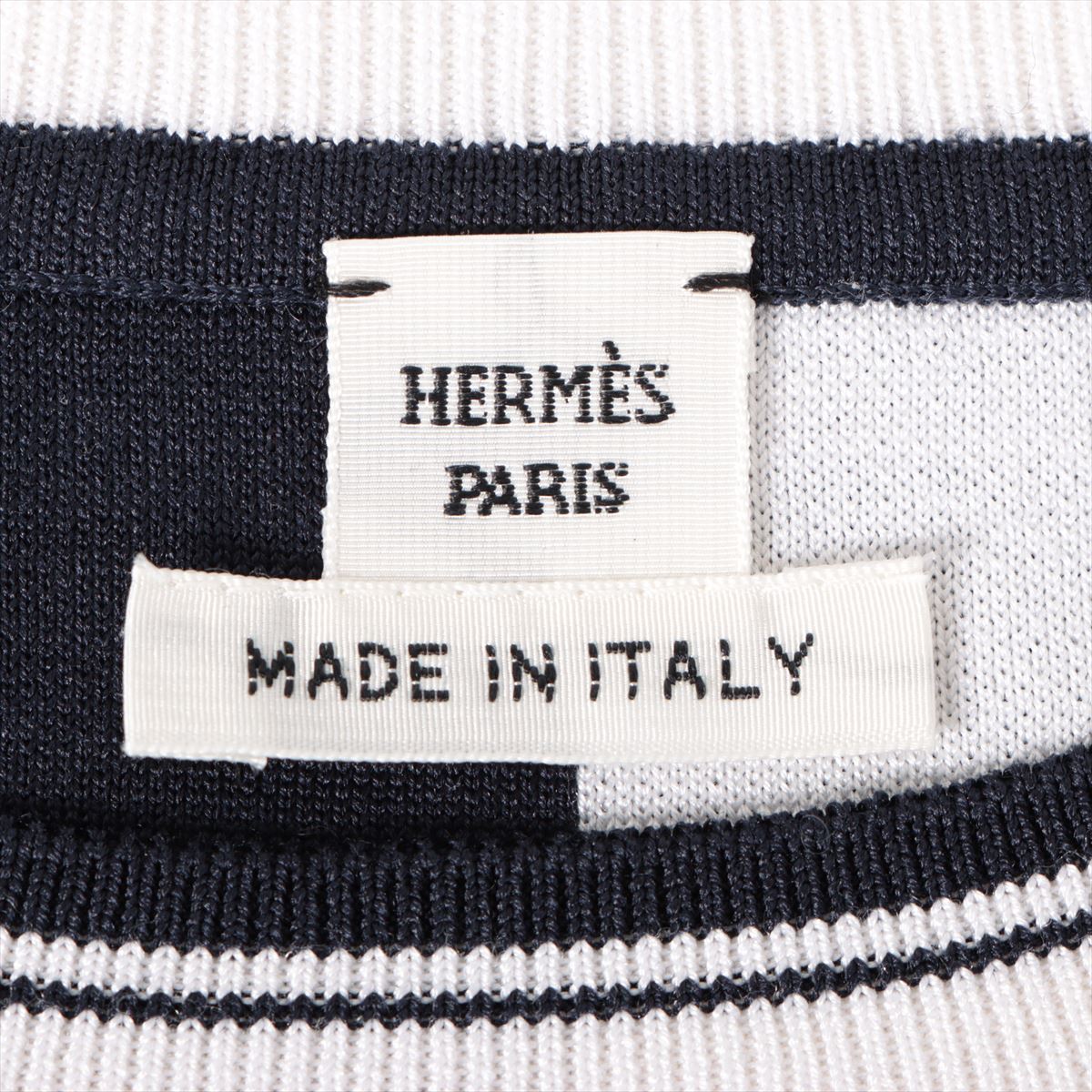 Hermès Silk x nylon Short Sleeve Knitwear 38 Ladies' White x navy  46-7712  Brid Doo Gala
