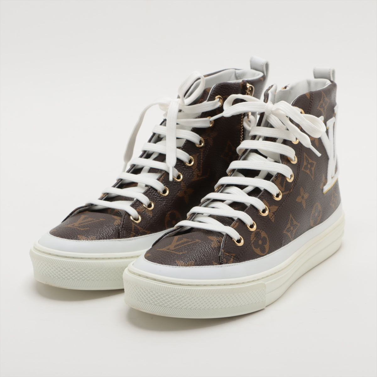 Louis Vuitton Stellar line 18 years Leather High-top Sneakers 37 Ladies' Brown CL0198 Monogram box sack Is there a replacement string