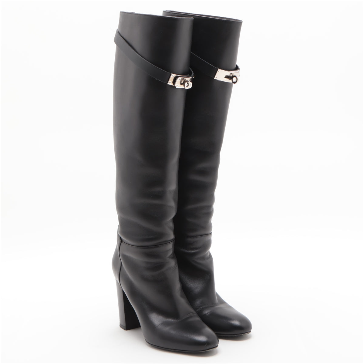 Hermès Leather Long boots 35 1/2 Ladies' Black Kelly metal fittings