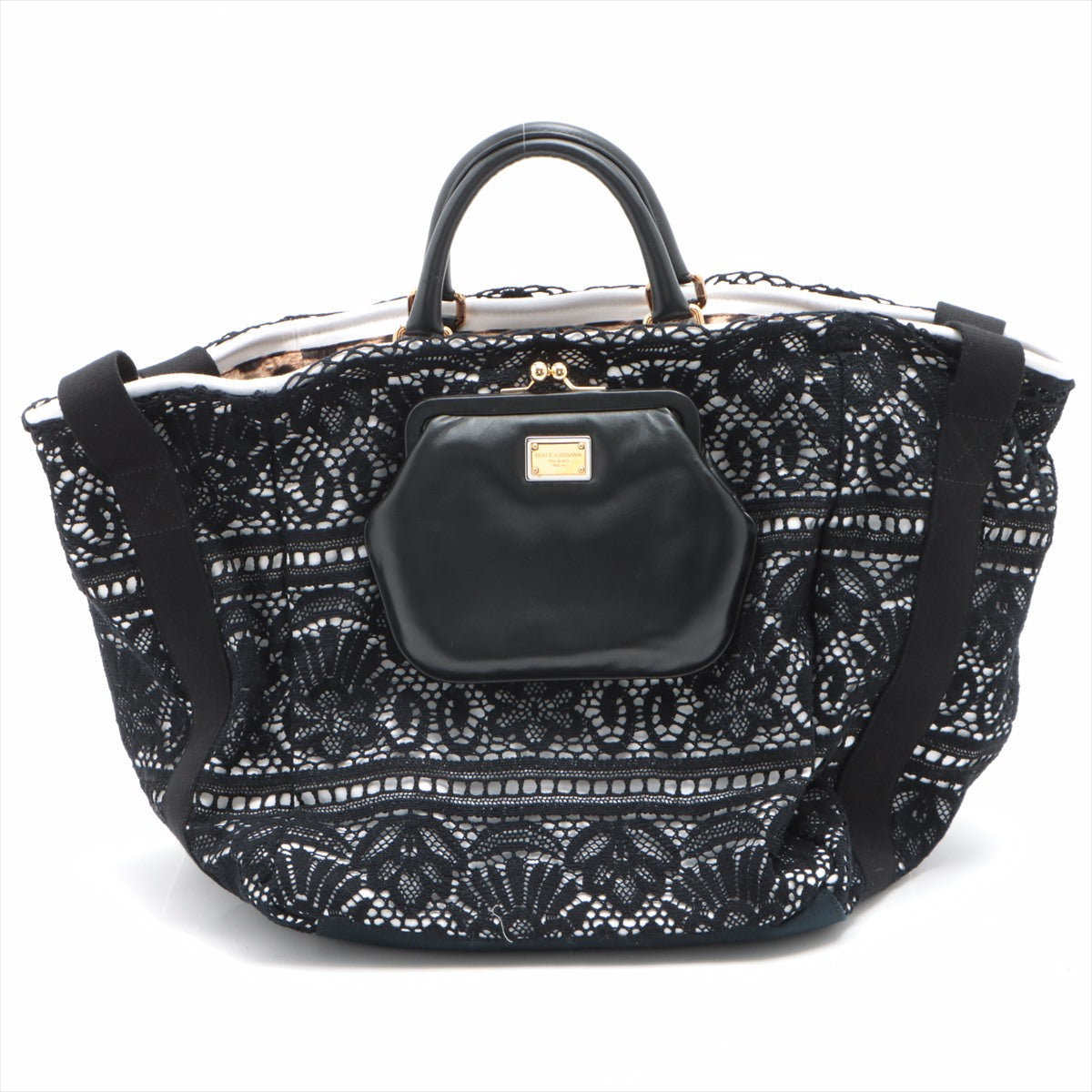 Dolce & Gabbana canvass 2 way tote bag Black open papers