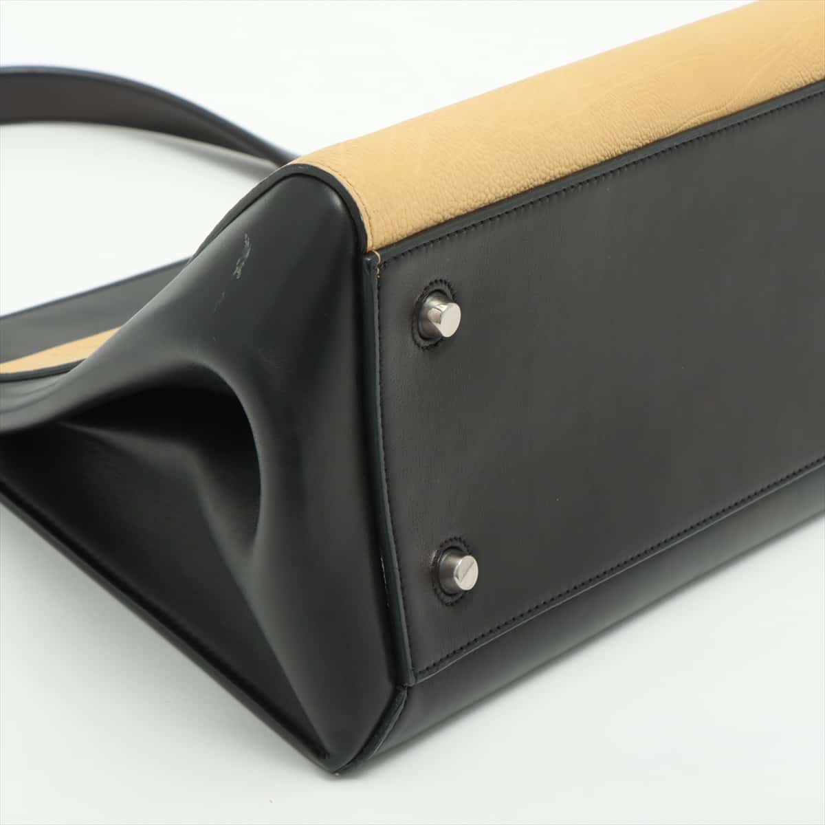 CELINE Edge Leather Hand bag Black x yellow