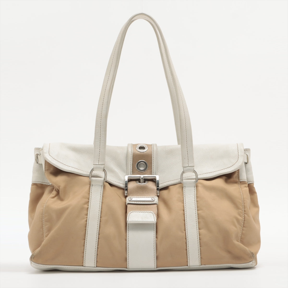 Prada Nylon & leather Shoulder bag White x beige