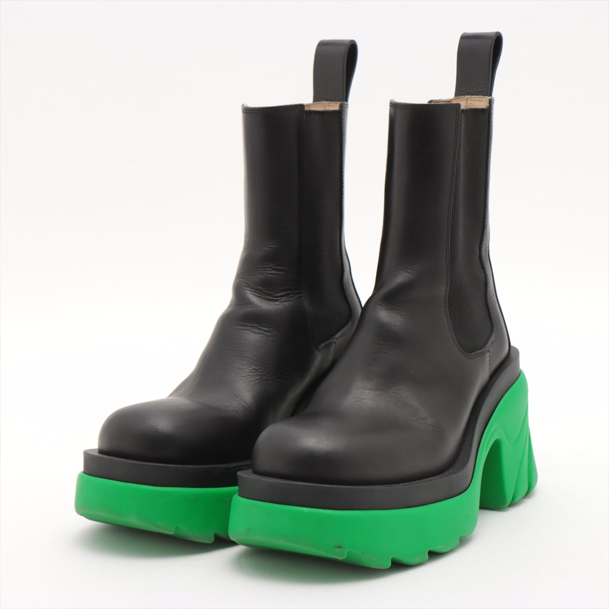Bottega Veneta Leather Side Gore Boots 35 Ladies' Black x green
