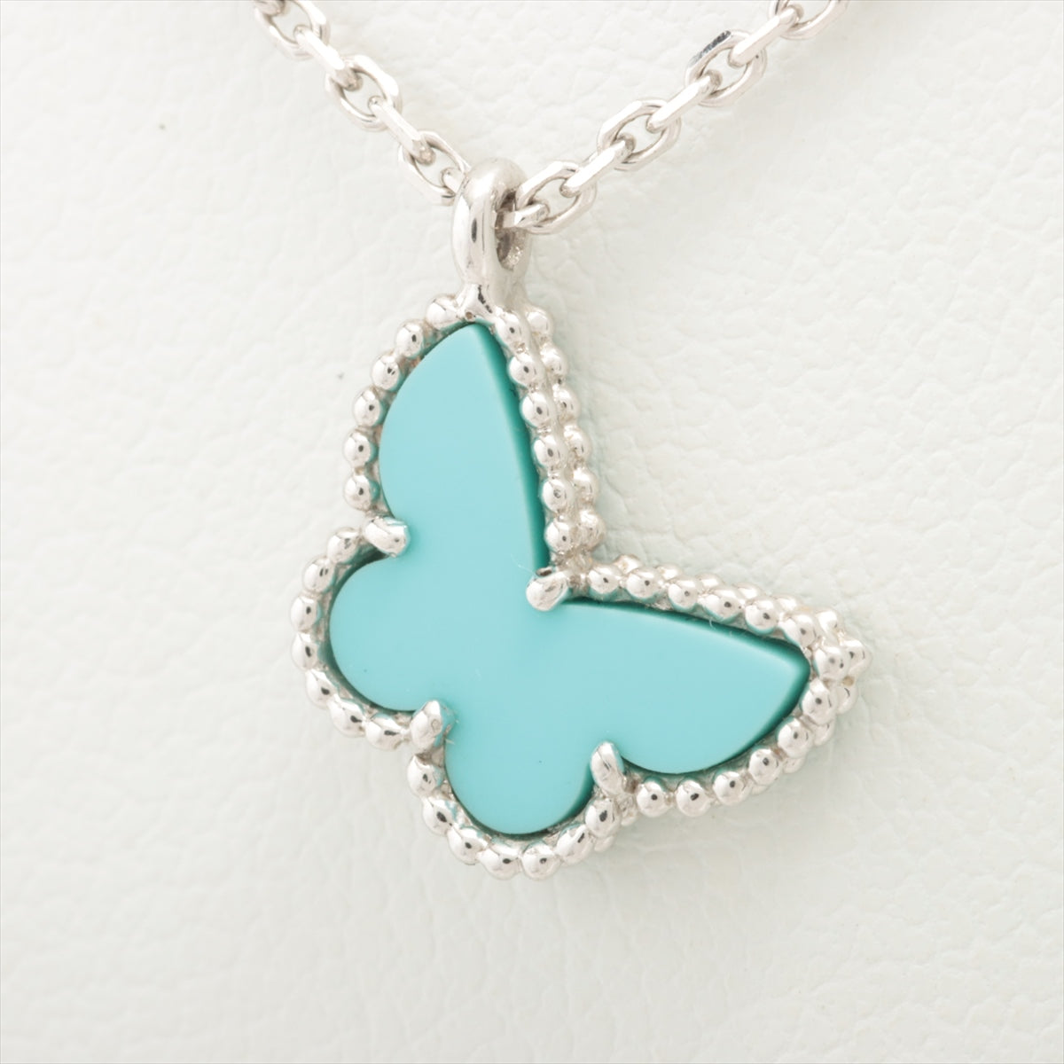 Van Cleef & Arpels Sweet Alhambra Papillon Turquoise Necklace 750(WG) 2.9g