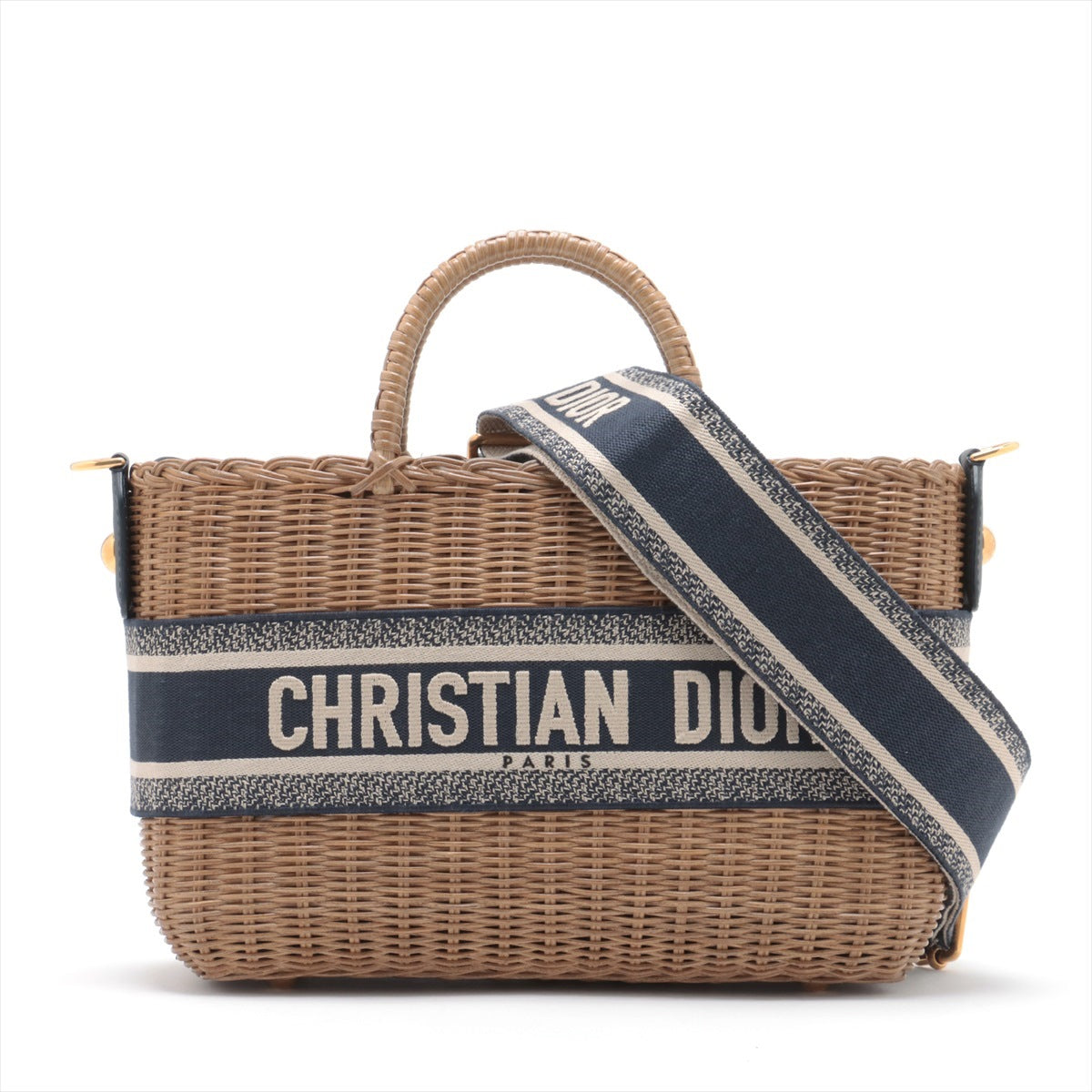 Christian Dior wicker Rattan 2way handbag Beige x navy