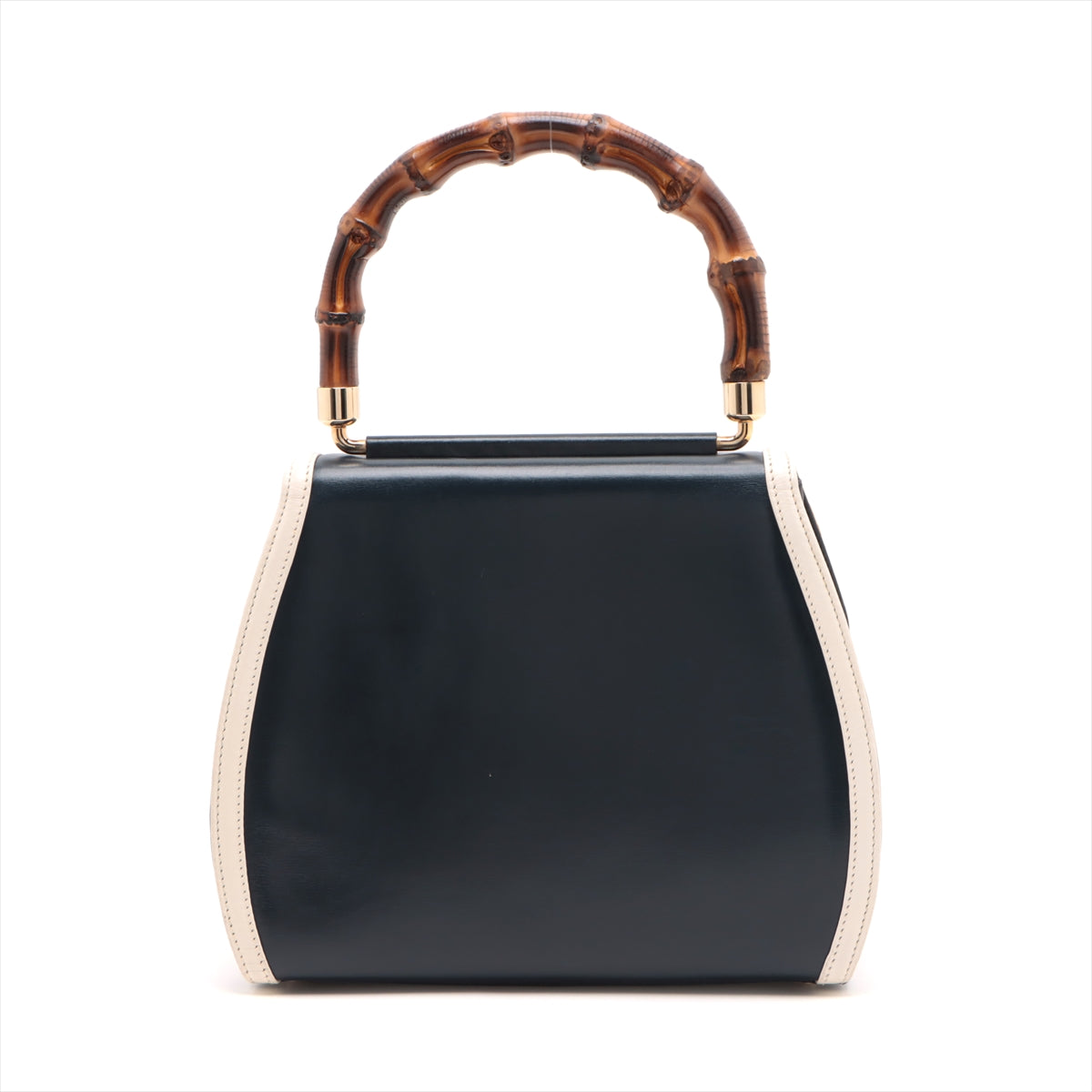 Gucci Bamboo Leather 2way handbag Navy blue With mirror