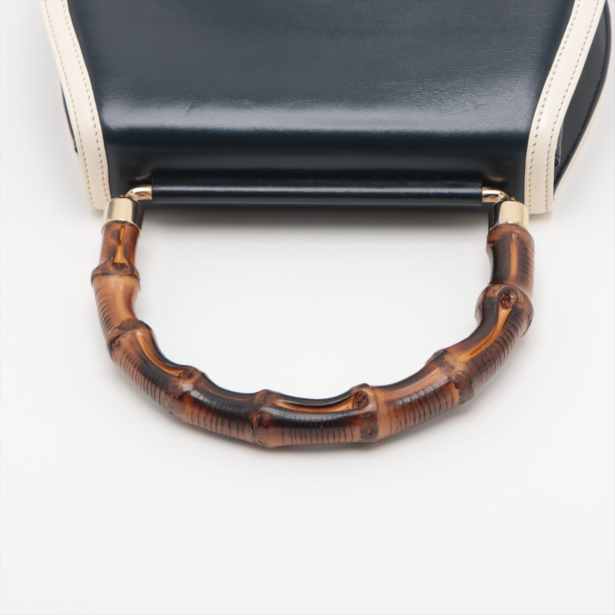 Gucci Bamboo Leather 2way handbag Navy blue With mirror