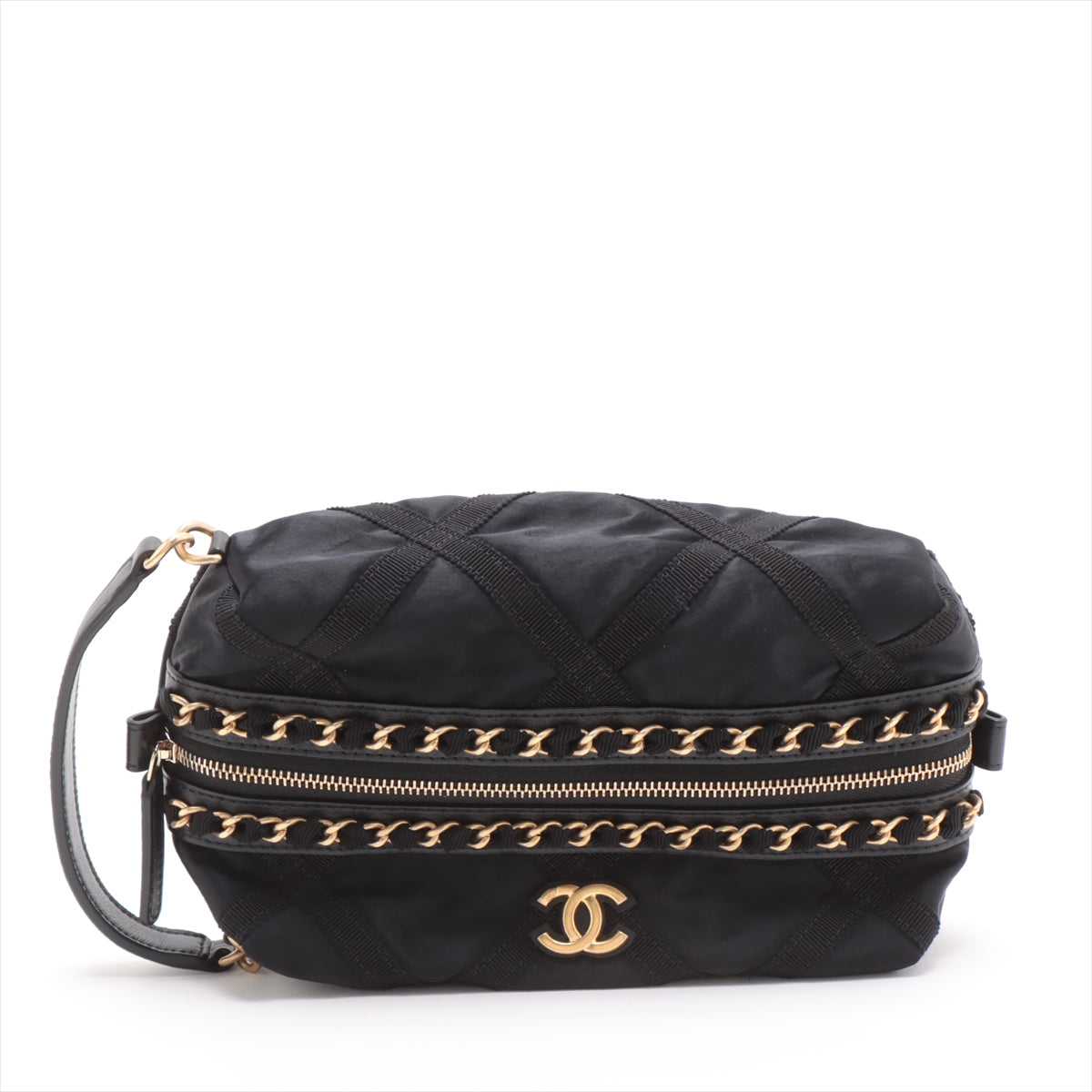 Chanel Coco Mark Lambskin x Nylon Second bag with eye mask Black Gold Metal fittings 31st