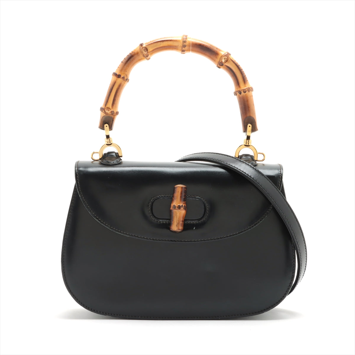 Gucci Bamboo Leather 2way handbag Black With mirror