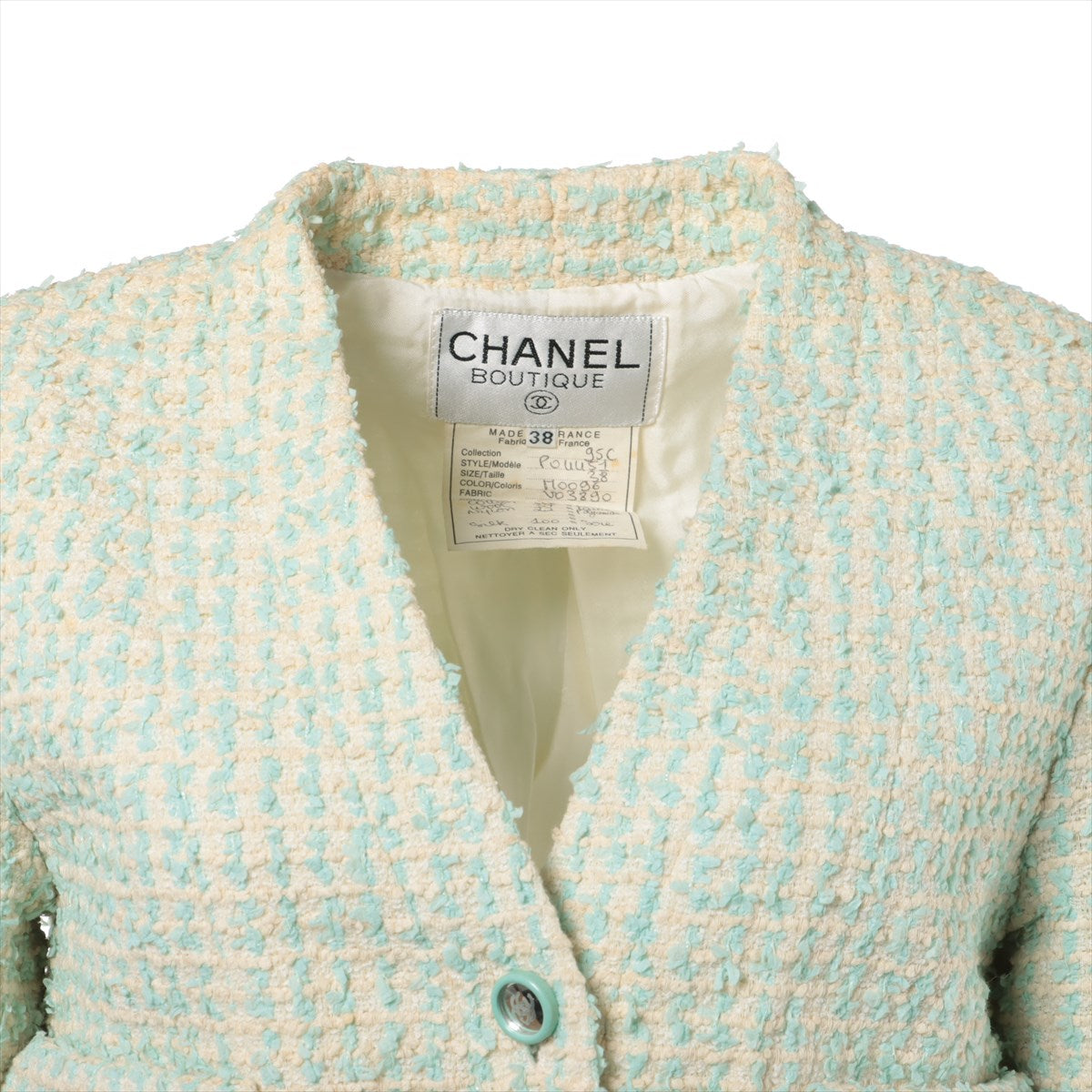 Chanel Coco Button 95C Cotton & wool Setup 38 Ladies' mint blue  Tweed