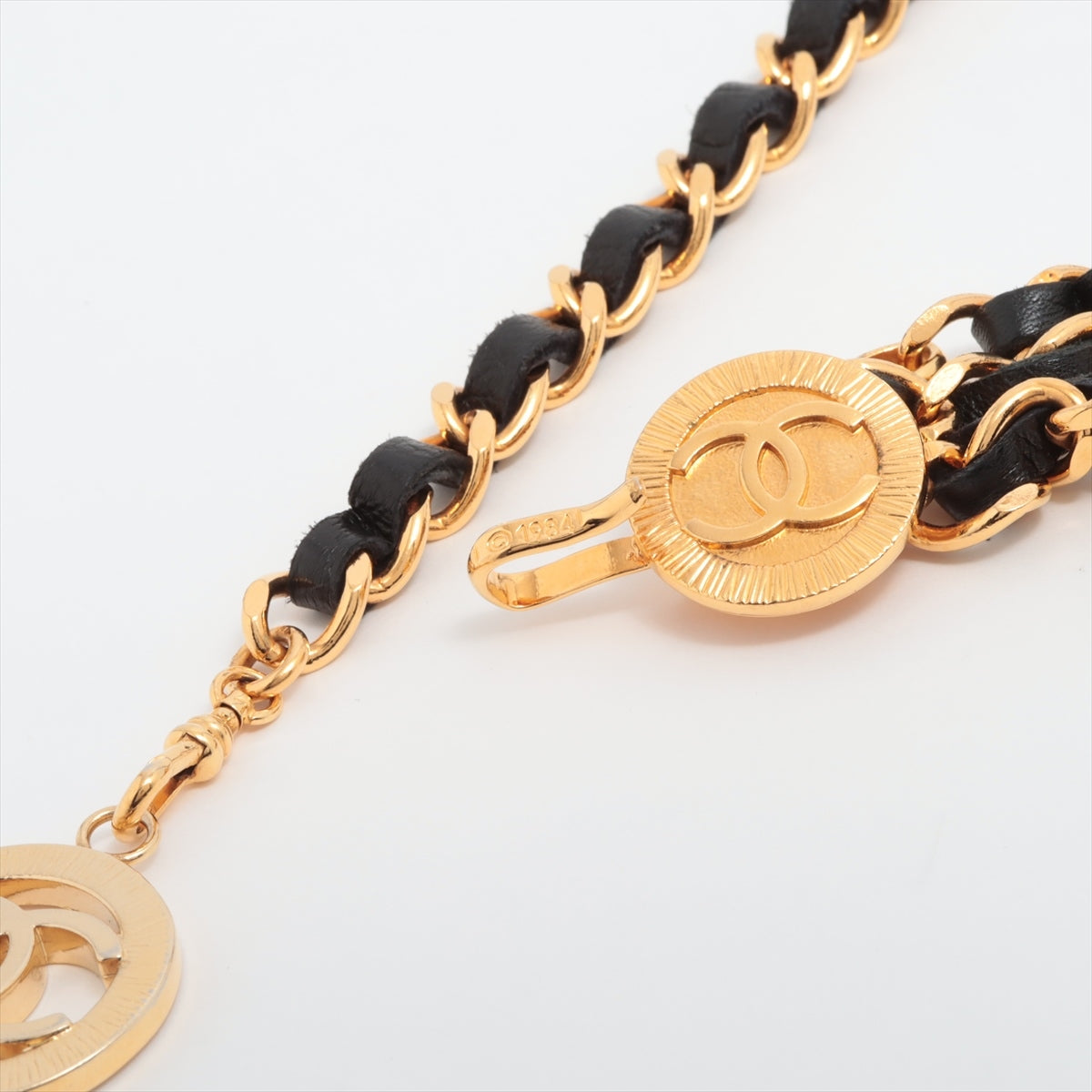 Chanel Coco Mark 1984 Chain belt GP & leather gold×black