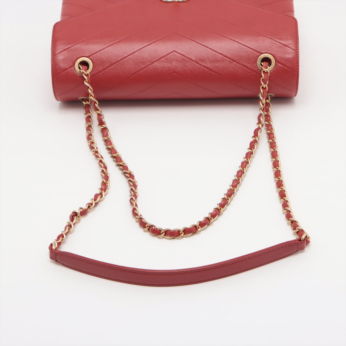 Chanel Chevron Leather Single flap Double chain bag Red Gold Metal fittings 26086085
