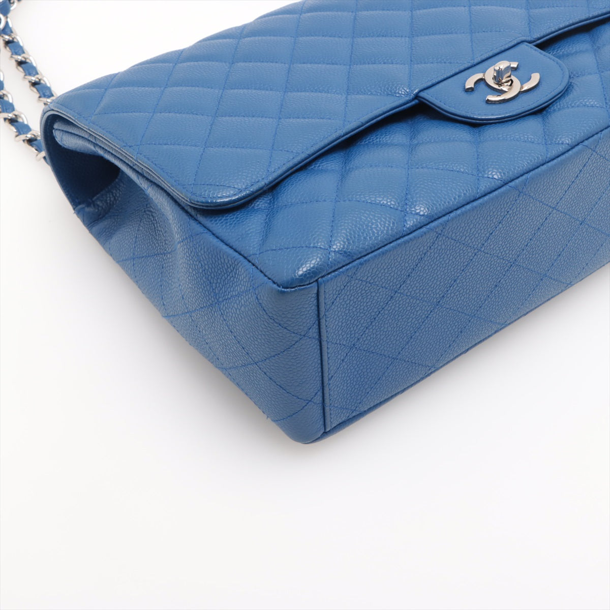 Chanel Big Matelasse Caviarskin Single flap Double chain bag Blue Silver Metal fittings 13XXXXXX