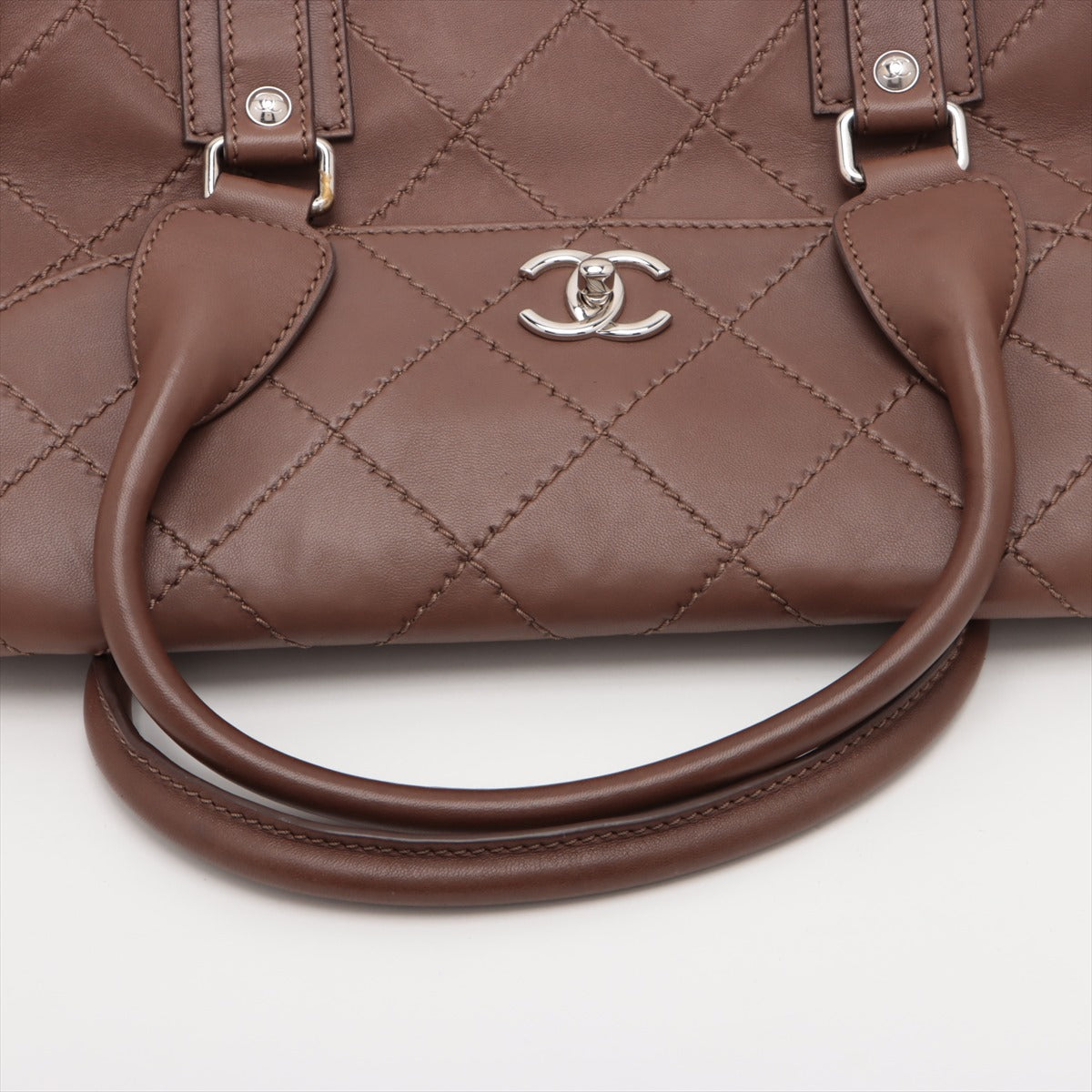 Chanel Wild Stitch Lambskin Hand bag Brown Silver Metal fittings 15129139