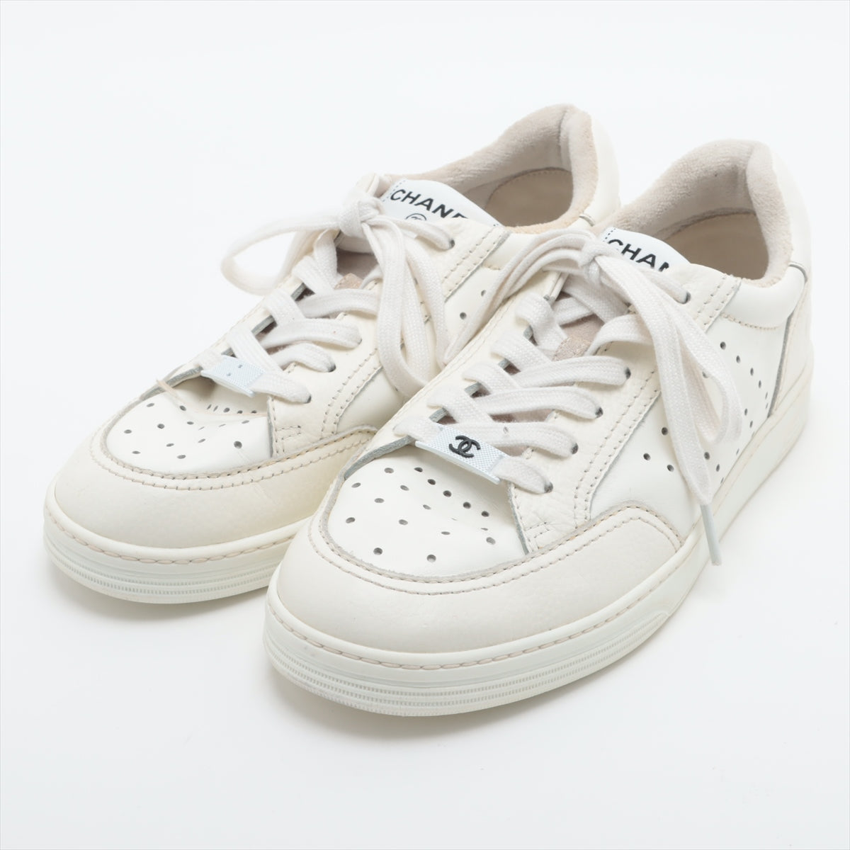 Chanel Coco Mark Leather Sneakers 38 Ladies' White G38808