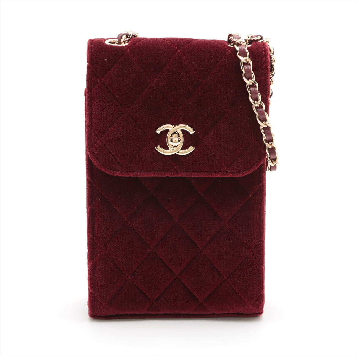 Chanel Matelasse Velvet Chain shoulder bag Phone pouch Bordeaux Gold Metal fittings 30