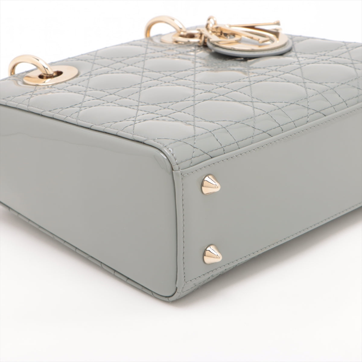 Christian Dior Lady Dior Cannage Patent leather 2way handbag Grey