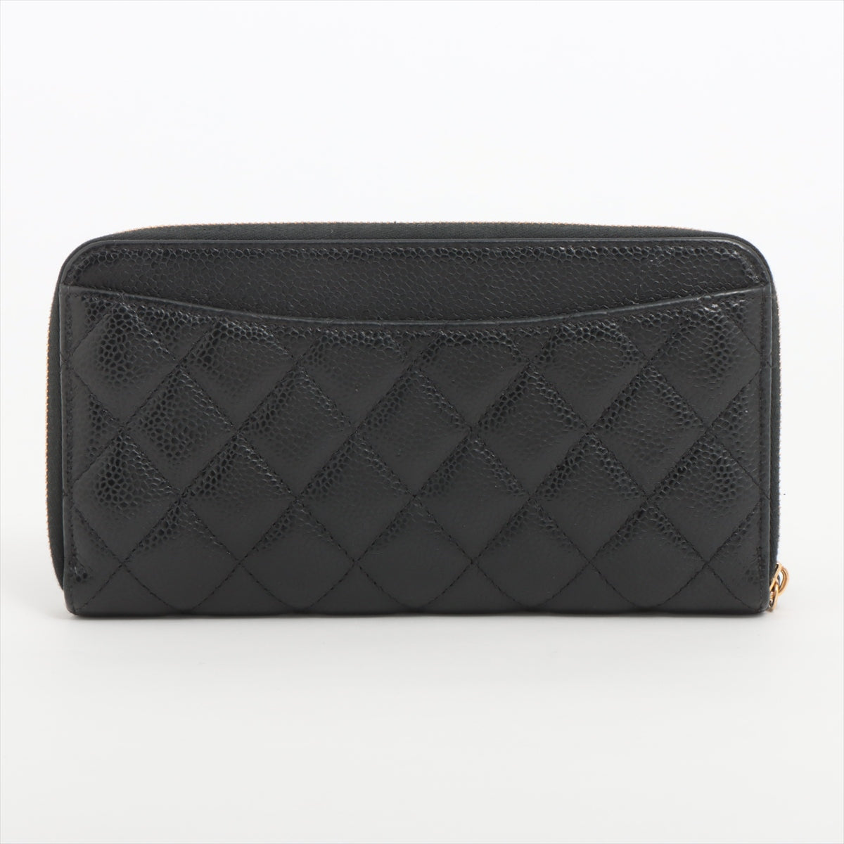 Chanel Matelasse Caviarskin Round-Zip-Wallet Black Gold Metal fittings 30