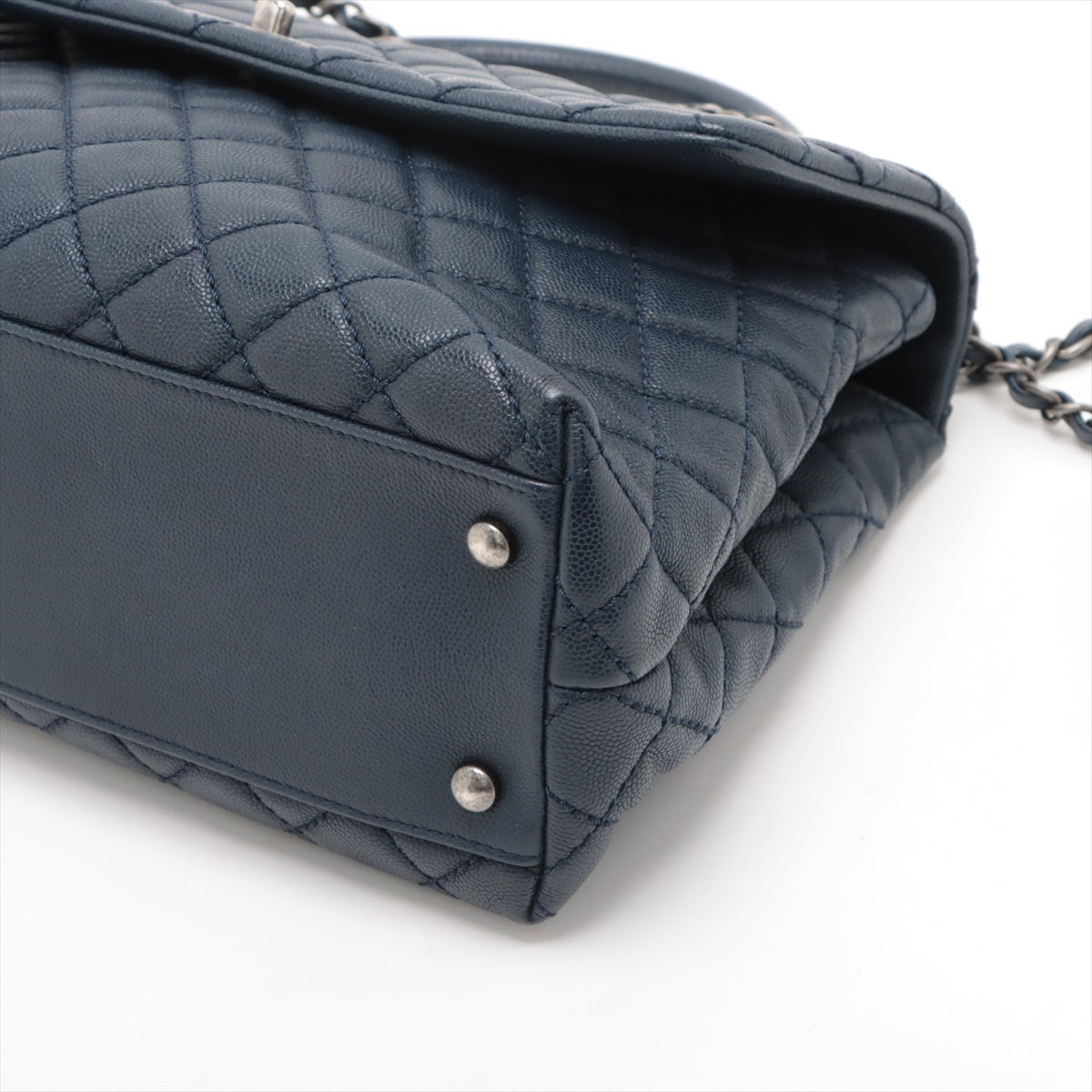 Chanel Coco Handle Caviarskin 2way shoulder bag Navy blue Black x silver hardware 22XXXXXX
