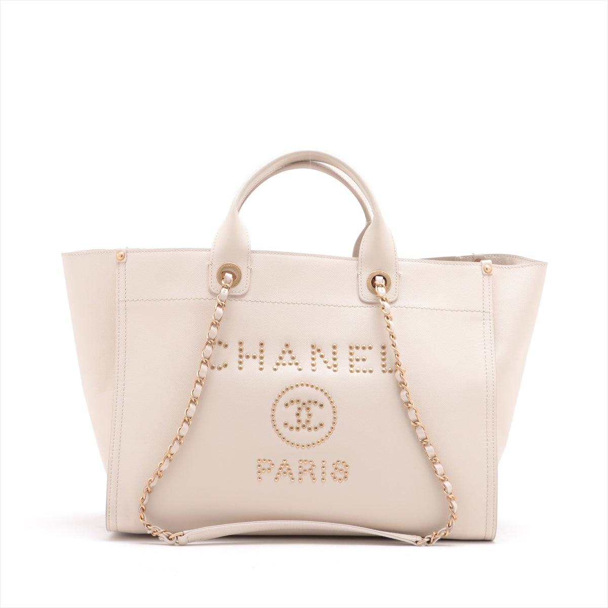 Chanel Deauville GM Caviarskin Chain tote bag Beige Gold Metal fittings 26XXXXXX