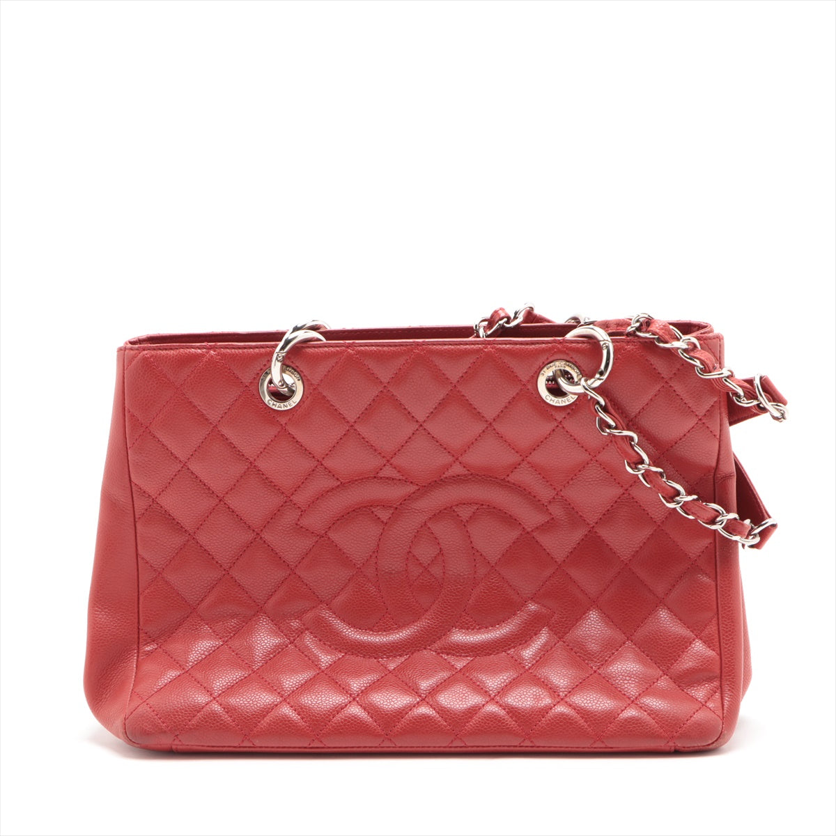 Chanel GST Caviarskin Chain tote bag Red Silver Metal fittings 15338336