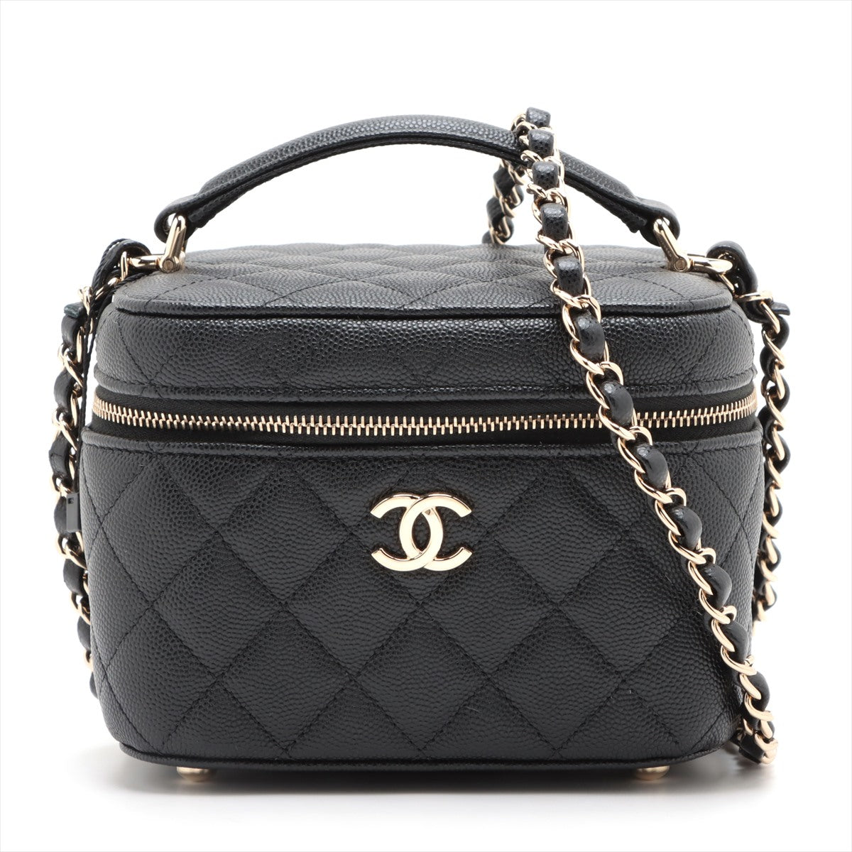 Chanel Matelasse Caviarskin Chain shoulder bag Vanity Black Gold Metal fittings