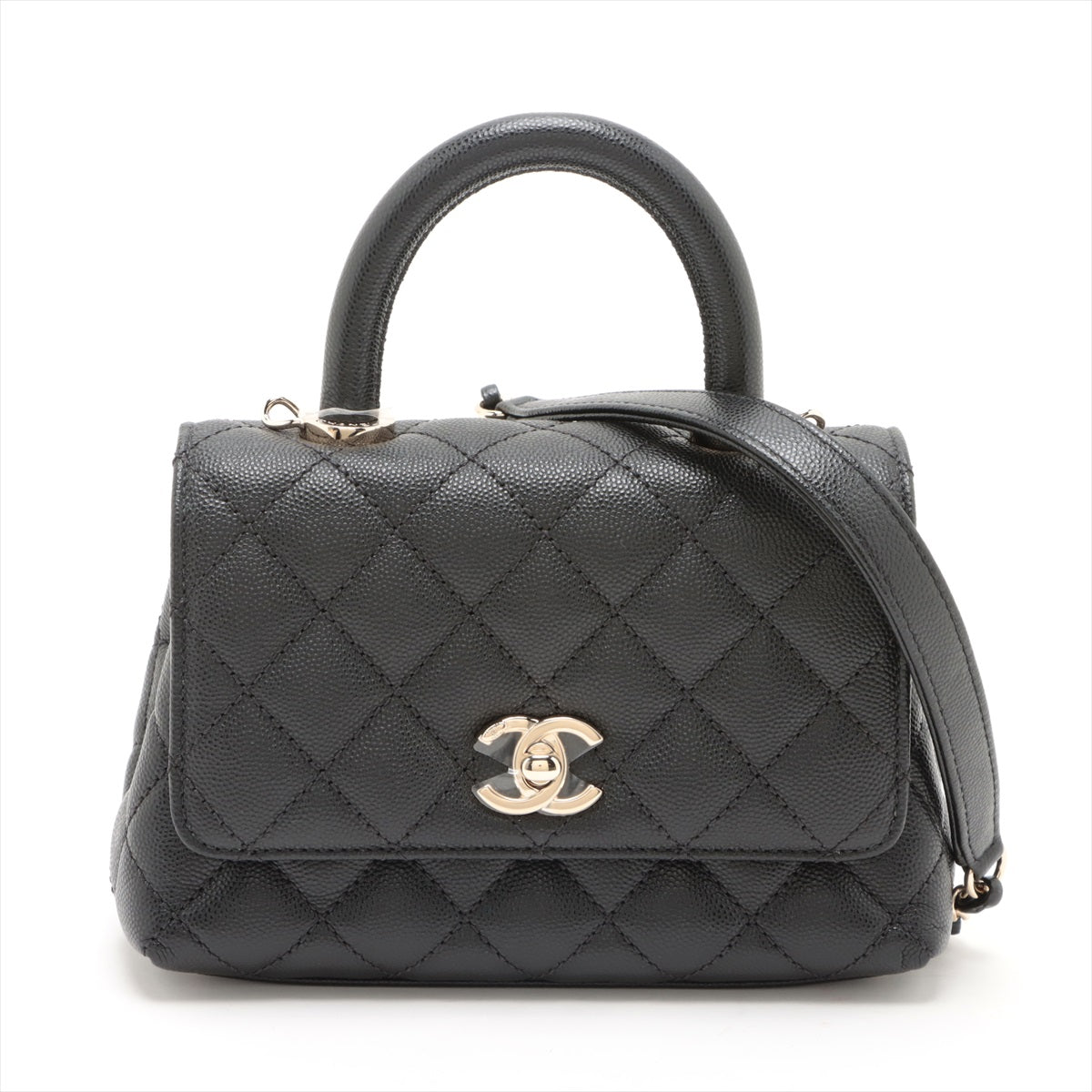 Chanel Coco Handle Caviarskin 2way shoulder bag Black Gold Metal fittings