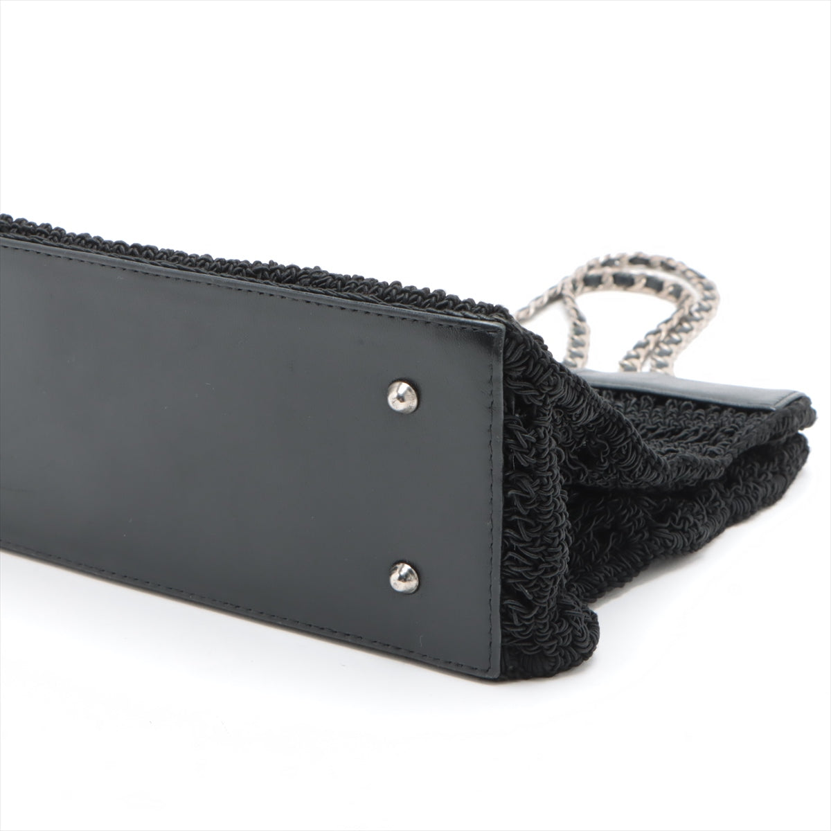 Chanel Coco Mark Nylon & leather Chain handbag crochet Black Silver Metal fittings 5XXXXXX