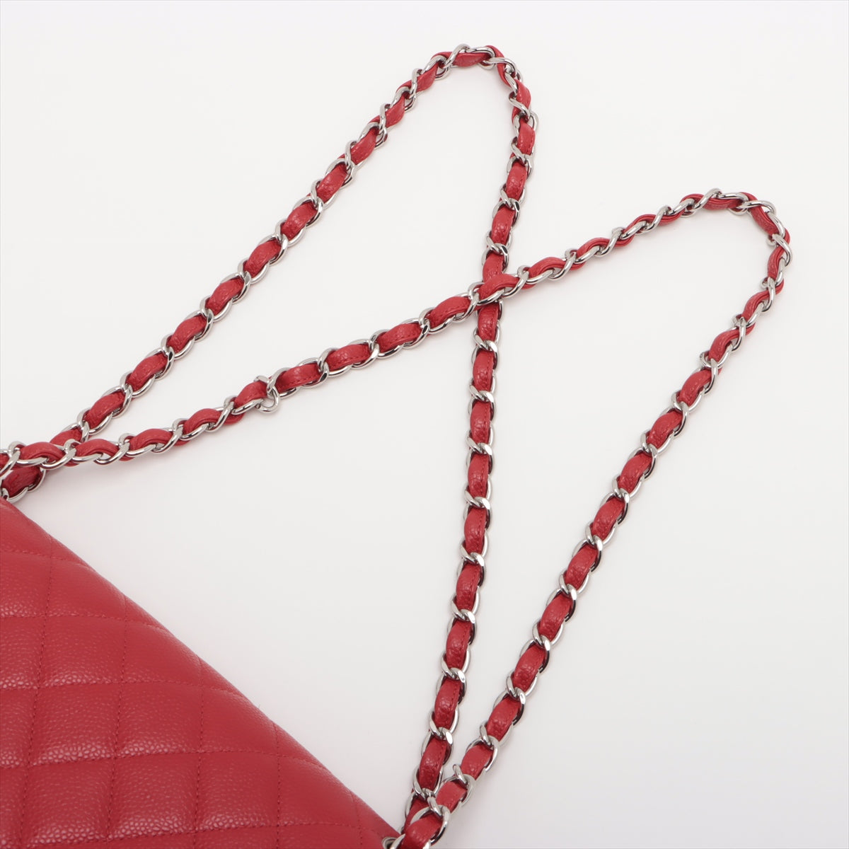 Chanel Big Matelasse Caviarskin Double flap Double chain bag Red Silver Metal fittings 19XXXXXX