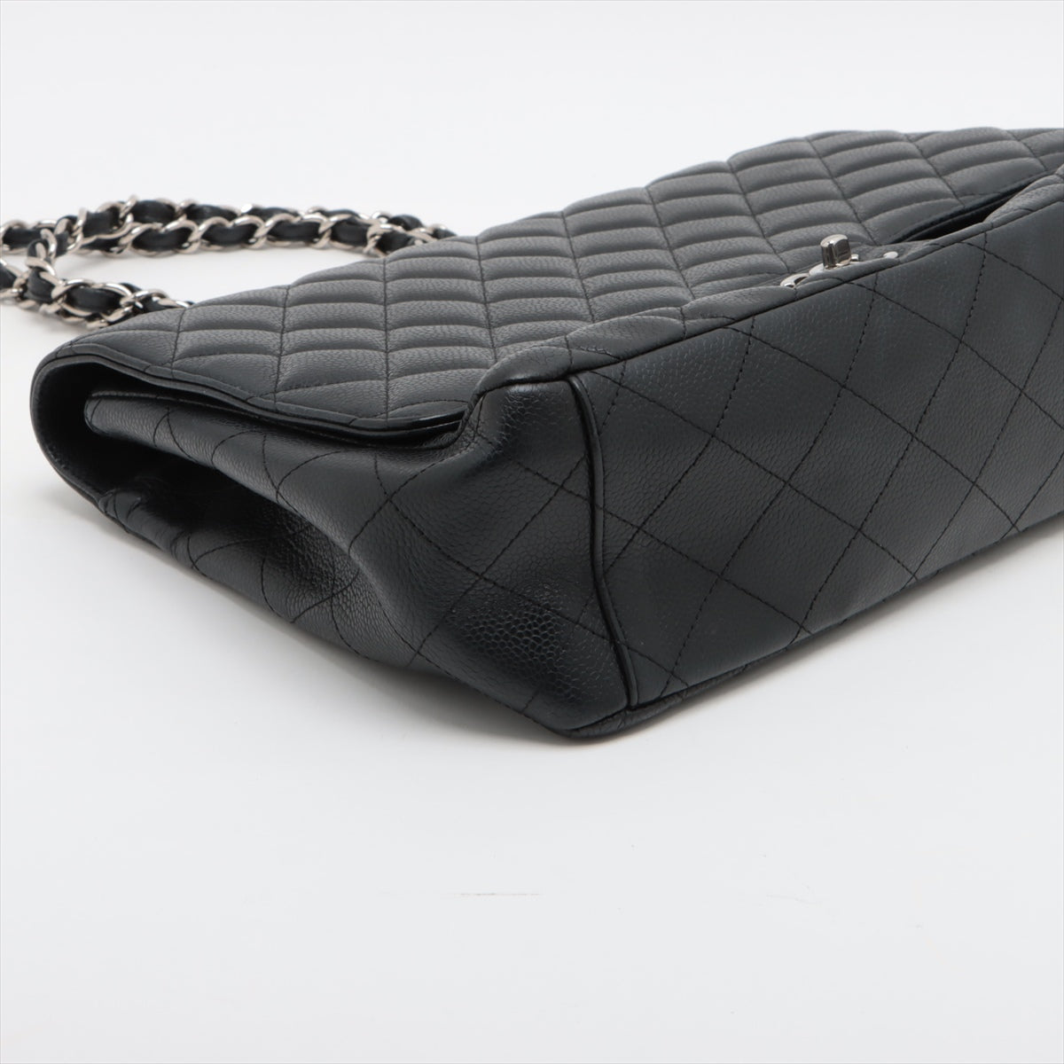 Chanel Big Matelasse Caviarskin Single flap Double chain bag Black Silver Metal fittings 13XXXXXX